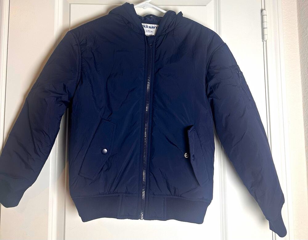 Old Navy Kids Navy Puffer Jacket Hooded Water Resistant Full Zip 10-12